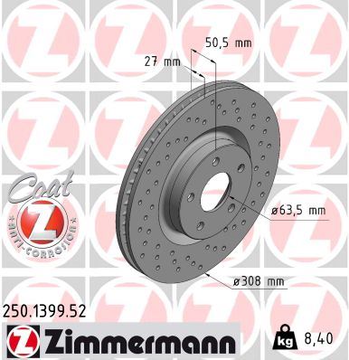 ZIMMERMANN 250.1399.52 Fren Sistemleri Fren Diski - FORD FOCUS IV (HN) uyumlu