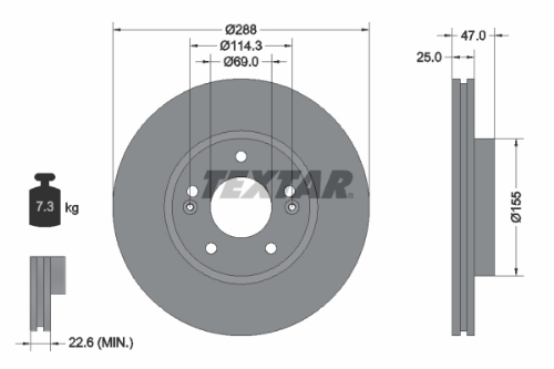 TEXTAR 92290503 Fren Sistemleri Fren Diski - HYUNDAI i30 (PDE, PD, PDEN) uyumlu