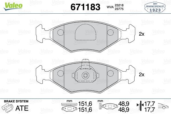 VALEO 671183 Fren Sistemleri Fren Balatası - FIAT PALIO (178_, 171_, 371_) uyumlu