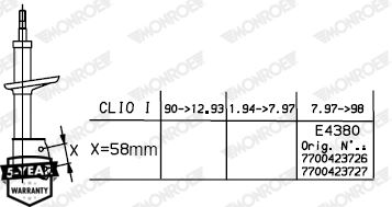 MONROE G7485 Süspansiyon Sistemi Amortisör - RENAULT CLIO I (B/C57_, 5/357_) uyumlu