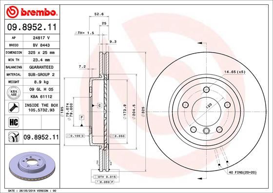 BREMBO 09.8952.11 Fren Sistemleri Fren Diski - BMW 3 (E46) uyumlu