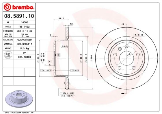 BREMBO 08.5891.10 Fren Sistemleri Fren Diski - OPEL OMEGA B (V94) uyumlu