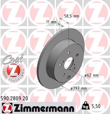 ZIMMERMANN 590.2809.20 Fren Sistemleri Fren Diski - TOYOTA VERSO (_R2_) uyumlu