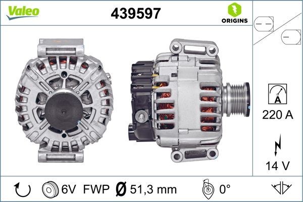 VALEO 439597 Elektrik Sistemi Alternatör - MERCEDES-BENZ SPRINTER 3,5-t Platform şasi (B906) uyumlu