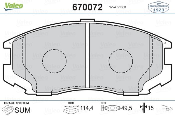 VALEO 670072 Fren Sistemleri Fren Balatası - MITSUBISHI LANCER IV (C6_A, C7_A) uyumlu