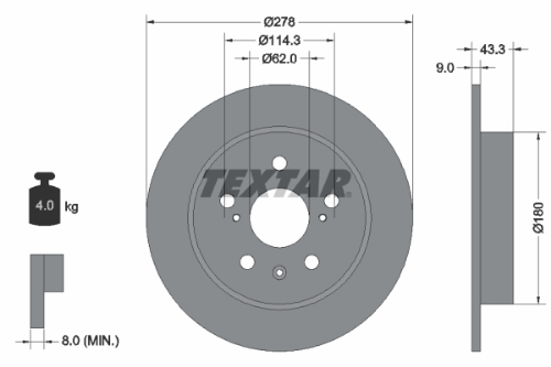 TEXTAR 92225303 Fren Sistemleri Fren Diski - SUZUKI SX4 Sedan (GY, RW) uyumlu