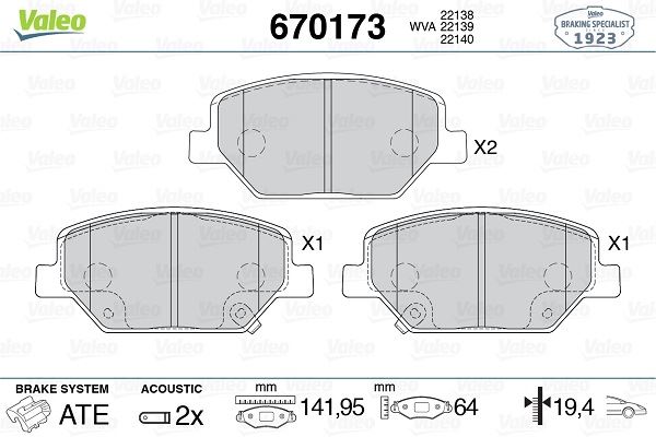 VALEO 670173 Fren Sistemleri Fren Balatası - OPEL INSIGNIA B Grand Sport (Z18) uyumlu