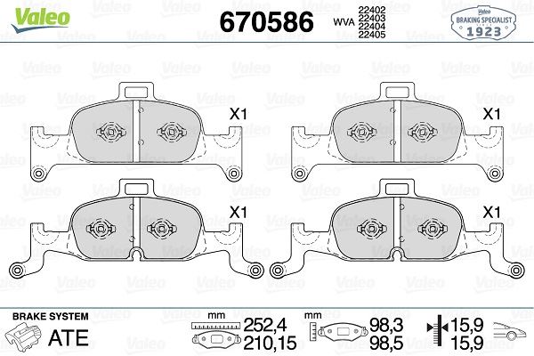 VALEO 670586 Fren Sistemleri Fren Balatası - AUDI A4 B9 (8W2, 8WC) uyumlu