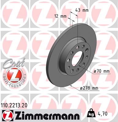 ZIMMERMANN 110.2213.20 Fren Sistemleri Fren Diski - ALFA ROMEO GIULIETTA (940_) uyumlu
