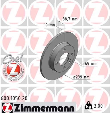 ZIMMERMANN 600.1050.20 Fren Sistemleri Fren Diski - AUDI 80 B1 Sedan (80, 82) uyumlu