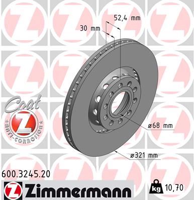 ZIMMERMANN 600.3245.20 Fren Sistemleri Fren Diski - VW PASSAT B5.5 (3B3) uyumlu