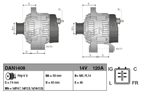 DENSO DAN1408 Elektrik Sistemi Alternatör - JAGUAR S-TYPE II (X200) uyumlu