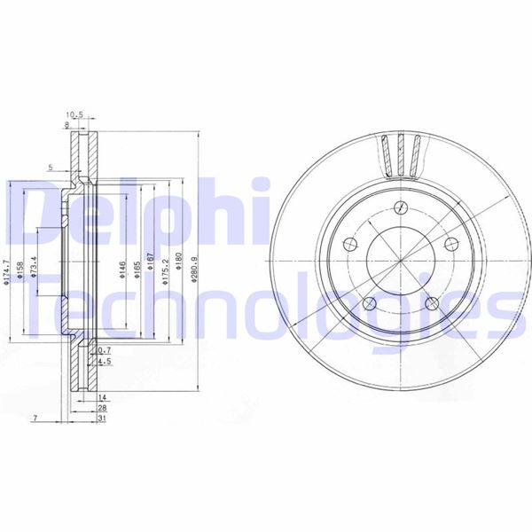 DELPHI BG3715 Fren Sistemleri Fren Diski - CHRYSLER VOYAGER / GRAND VOYAGER III (GS_, NS_) uyumlu