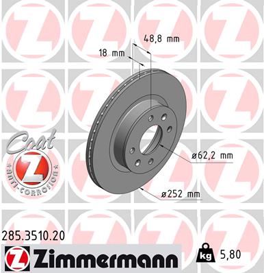 ZIMMERMANN 285.3510.20 Fren Sistemleri Fren Diski - KIA PICANTO I (SA) uyumlu