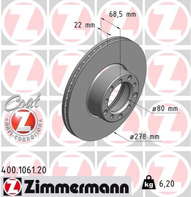 ZIMMERMANN 400.1061.20 Fren Sistemleri Fren Diski - MERCEDES-BENZ S-SERISI (W126) uyumlu