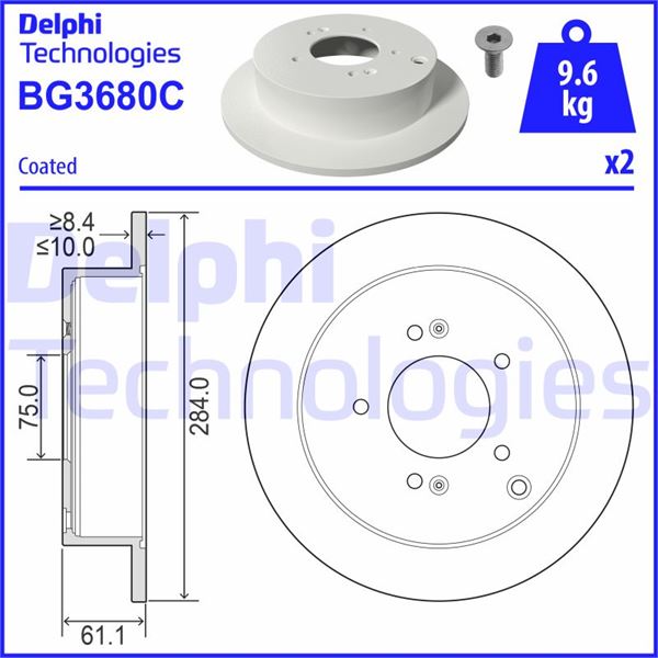 DELPHI BG3680C Fren Sistemleri Fren Diski - KIA SPORTAGE II (JE_, KM_) uyumlu