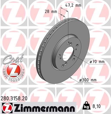 ZIMMERMANN 280.3158.20 Fren Sistemleri Fren Diski - HONDA ACCORD VI (CK, CG, CH, CF, CL) uyumlu