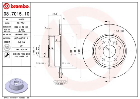 BREMBO 08.7015.10 Fren Sistemleri Fren Diski - OPEL VECTRA B Hatchback (J96) uyumlu