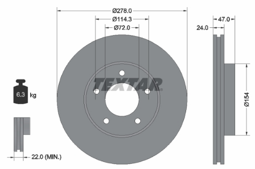 TEXTAR 92146503 Fren Sistemleri Fren Diski - MAZDA TRIBUTE (EP) uyumlu