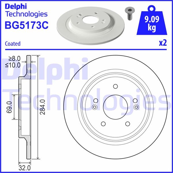 DELPHI BG5173C Fren Sistemleri Fren Diski - HYUNDAI KONA (OS, OSE, OSI) uyumlu