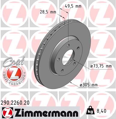 ZIMMERMANN 290.2260.20 Fren Sistemleri Fren Diski - JAGUAR XK 8 Coupe (X100) uyumlu