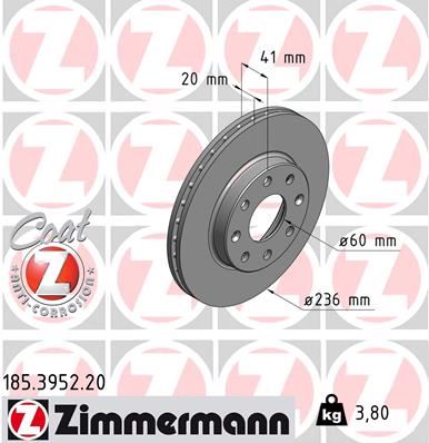 ZIMMERMANN 185.3952.20 Fren Sistemleri Fren Diski - DAEWOO KALOS (KLAS) uyumlu