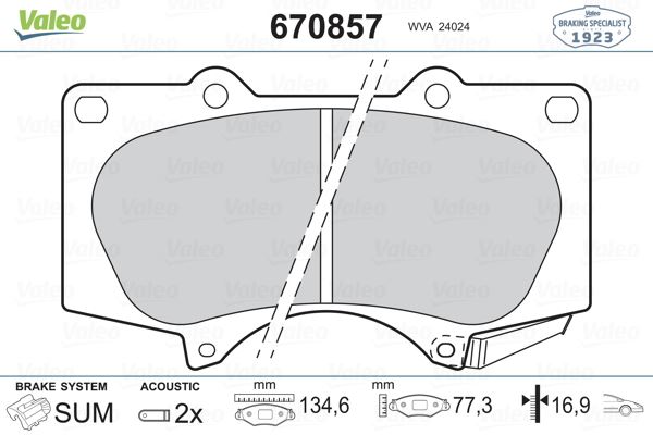 VALEO 670857 Fren Sistemleri Fren Balatası - TOYOTA LAND CRUISER PRADO (_J15_) uyumlu