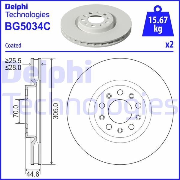 DELPHI BG5034C Fren Sistemleri Fren Diski - ALFA ROMEO GIULIA (952_) uyumlu