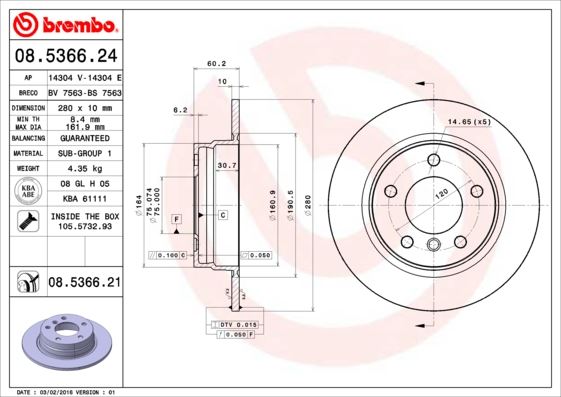 BREMBO 08.5366.21 Fren Sistemleri Fren Diski - BMW 3 (E36) uyumlu