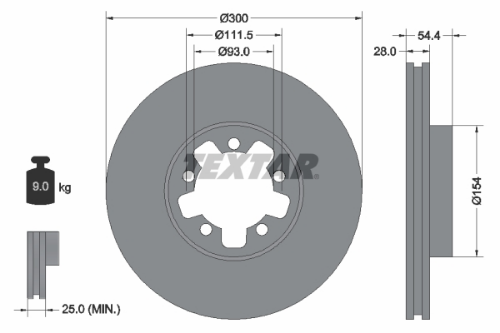 TEXTAR 92151903 Fren Sistemleri Fren Diski - FORD TRANSIT Minibüs/Otobüs (FD_ _, FB_ _, FS_ _, FZ_ _, FC_ _) uyumlu