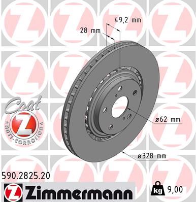 ZIMMERMANN 590.2825.20 Fren Sistemleri Fren Diski - TOYOTA PREVIA III (_R2_, _R5_) uyumlu