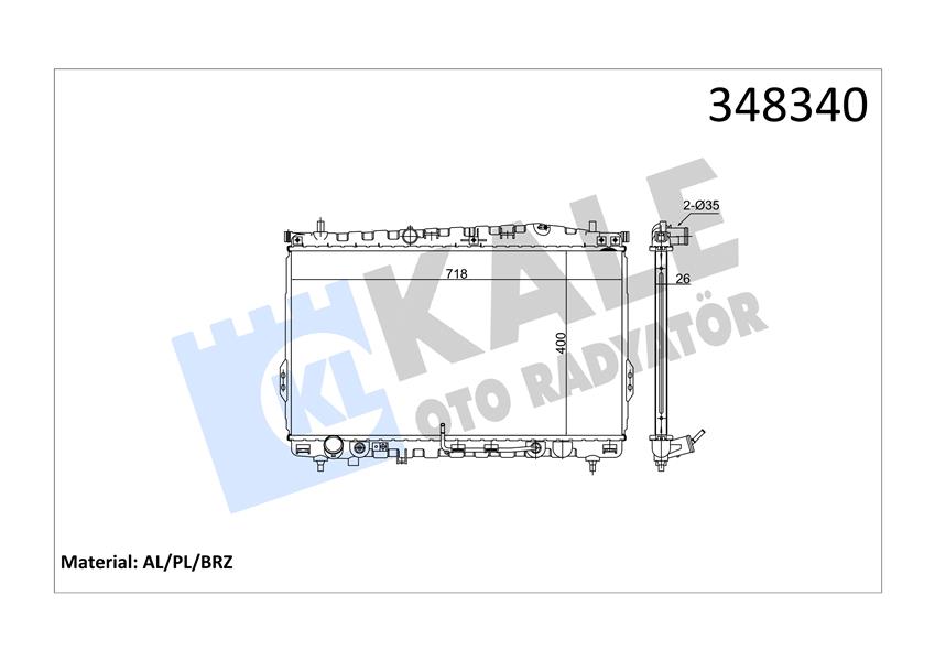 KALE OTO RADYATÖR 348340 Soğutma Sistemi Su Soğutucu & Parçaları - HYUNDAI TRAJET (FO) uyumlu