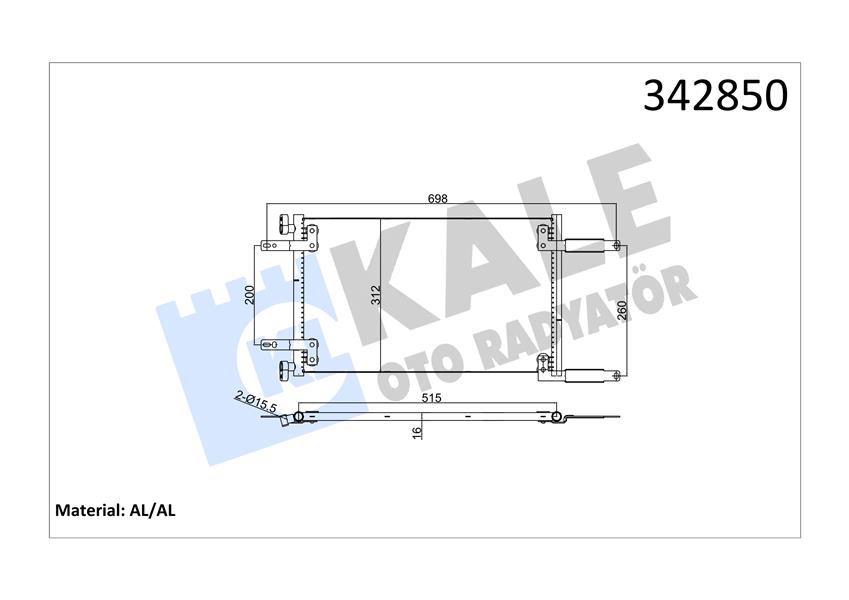 KALE OTO RADYATÖR 342850 İklimlendirme Sistemi Klima Radyatörü - FIAT DOBLO MPV (119_, 223_) uyumlu