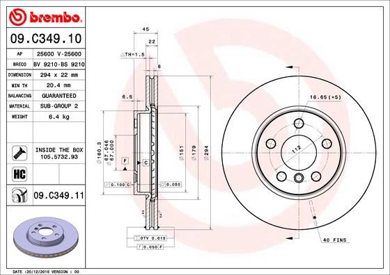 BREMBO 09.C349.11 Fren Sistemleri Fren Diski - MINI MINI (F56) uyumlu