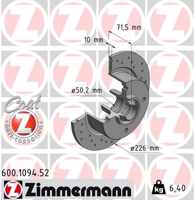ZIMMERMANN 600.1094.52 Fren Sistemleri Fren Diski - VW KAEFER uyumlu