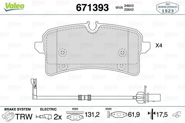 VALEO 671393 Fren Sistemleri Fren Balatası - AUDI A8 D4 (4H2, 4H8, 4HC, 4HL) uyumlu