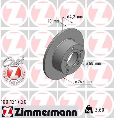 ZIMMERMANN 100.1217.20 Fren Sistemleri Fren Diski - AUDI 100 C4 Sedan (4A2) uyumlu