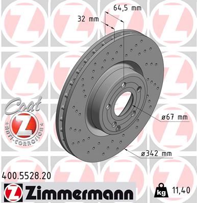 ZIMMERMANN 400.5528.20 Fren Sistemleri Fren Diski - MERCEDES-BENZ SL (R231) uyumlu