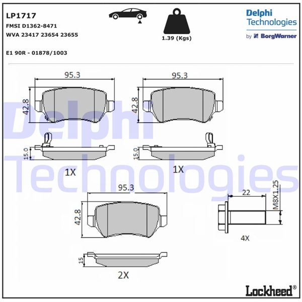 DELPHI LP1717 Fren Sistemleri Fren Balatası - OPEL MERIVA A MPV (X03) uyumlu