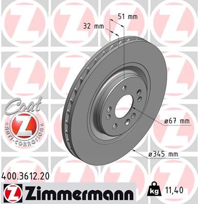 ZIMMERMANN 400.3612.20 Fren Sistemleri Fren Diski - MERCEDES-BENZ M-SERISI (W163) uyumlu
