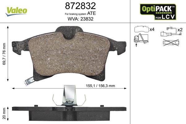 VALEO 872832 Fren Sistemleri Fren Balatası - OPEL COMBO Kasa/büyük limuzin uyumlu