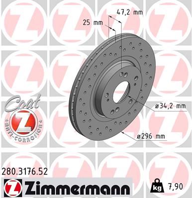 ZIMMERMANN 280.3176.52 Fren Sistemleri Fren Diski - HONDA ACCORD VIII (CU) uyumlu