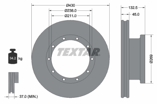 TEXTAR 93087900 Fren Sistemleri Fren Diski - MERCEDES-BENZ ACTROS MP2 / MP3 uyumlu