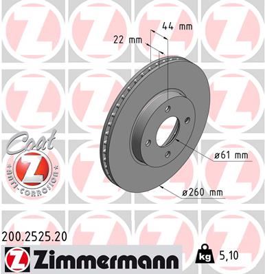 ZIMMERMANN 200.2525.20 Fren Sistemleri Fren Diski - NISSAN MICRA IV (K13K, K13KK) uyumlu