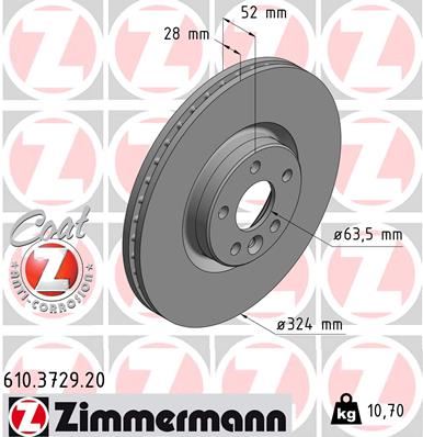 ZIMMERMANN 610.3729.20 Fren Sistemleri Fren Diski - VOLVO XC60 I SUV (156) uyumlu