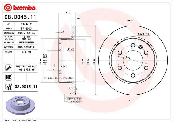 BREMBO 08.D045.11 Fren Sistemleri Fren Diski - MERCEDES-BENZ SPRINTER 3-t Tourer Bus (B907) uyumlu