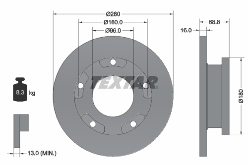 TEXTAR 92159103 Fren Sistemleri Fren Diski - FORD TRANSIT Minibüs/Otobüs (FD_ _, FB_ _, FS_ _, FZ_ _, FC_ _) uyumlu