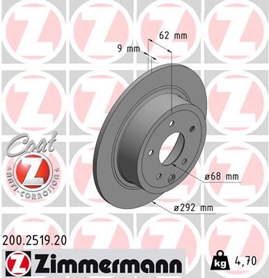 ZIMMERMANN 200.2519.20 Fren Sistemleri Fren Diski - NISSAN QASHQAI I (J10, NJ10) uyumlu