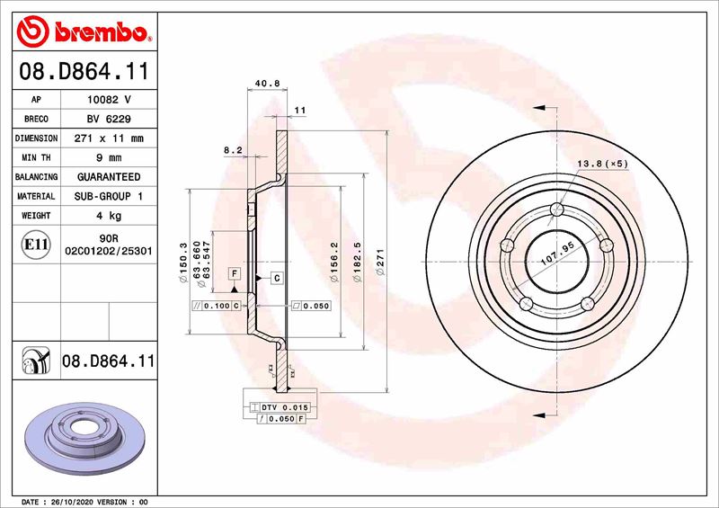 BREMBO 08.D864.11 Fren Sistemleri Fren Diski - FORD FOCUS IV (HN) uyumlu
