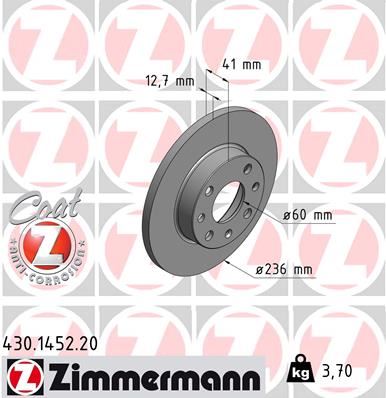 ZIMMERMANN 430.1452.20 Fren Sistemleri Fren Diski - OPEL CORSA A Hatchback (S83) uyumlu
